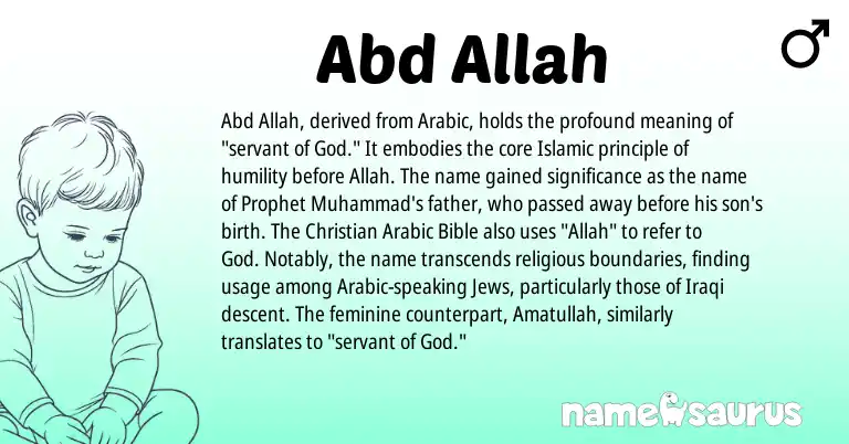 Infographic about Abd Allah name meaning, Abd Allah is a name from Arabic origin(s).